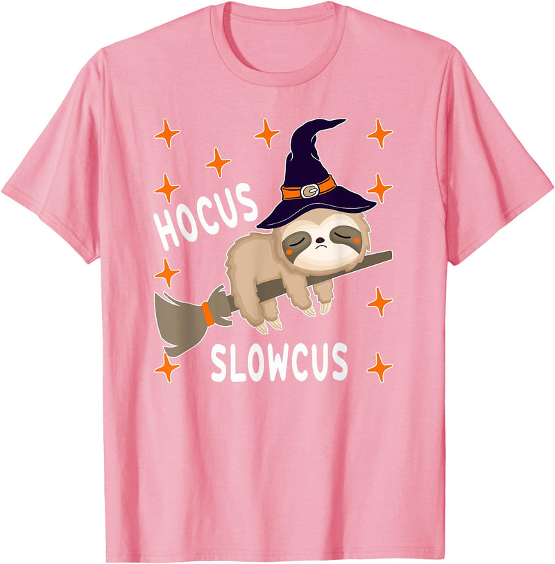 Funny Sloth Witch Halloween Costume 2021 Hocus Slowcus Cute Funny Sloth Halloween 2021 Costume Gift T-Shirt - Pink