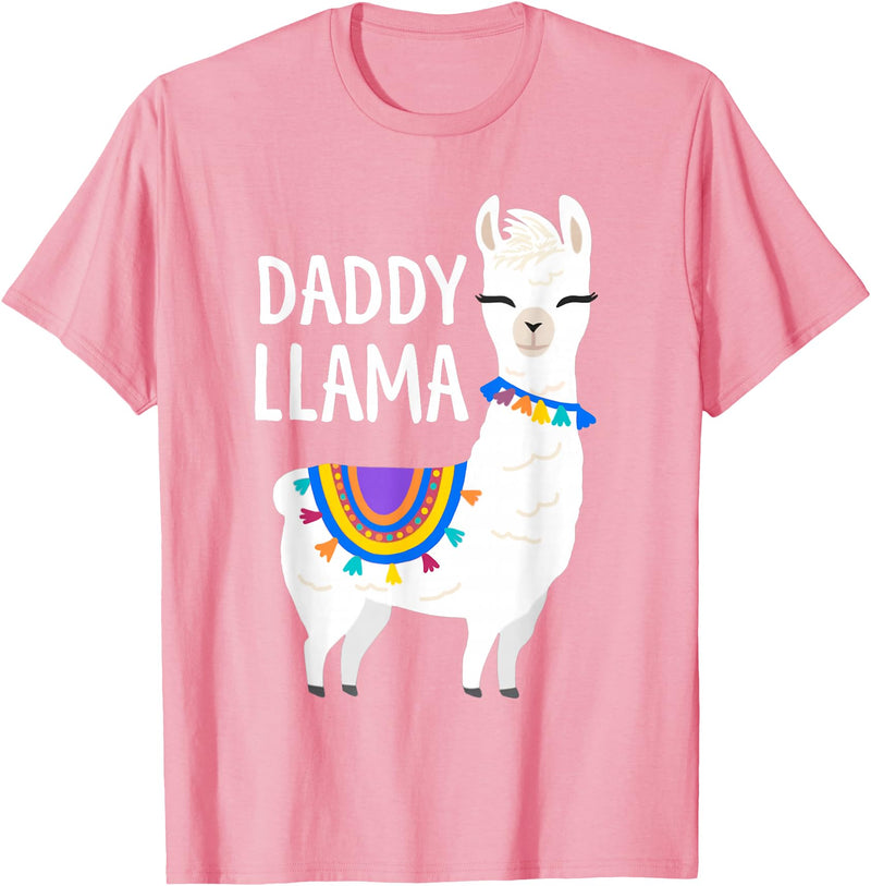Birthday Llama Shirts Gift Daddy Llama Funny Father's Day Shirt Men, Dad, Dad Birthday T-Shirt - Pink