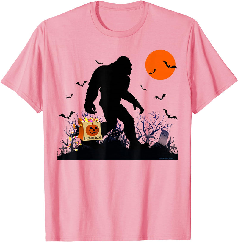 Dibble Dabble Designs Halloween Funny Halloween Bigfoot Trick or Treating - Bigfoot T-Shirt - Pink