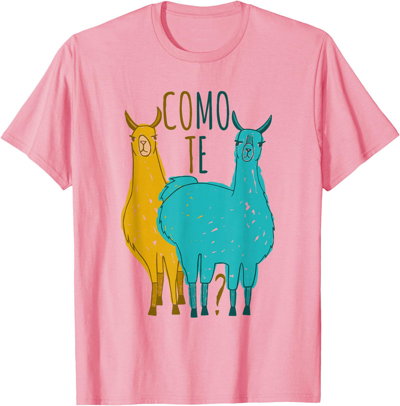 Funny Llama T-Shirt Como Te Llamas Funny Spanish Joke Llama Shirt Tee T-Shirt - Pink
