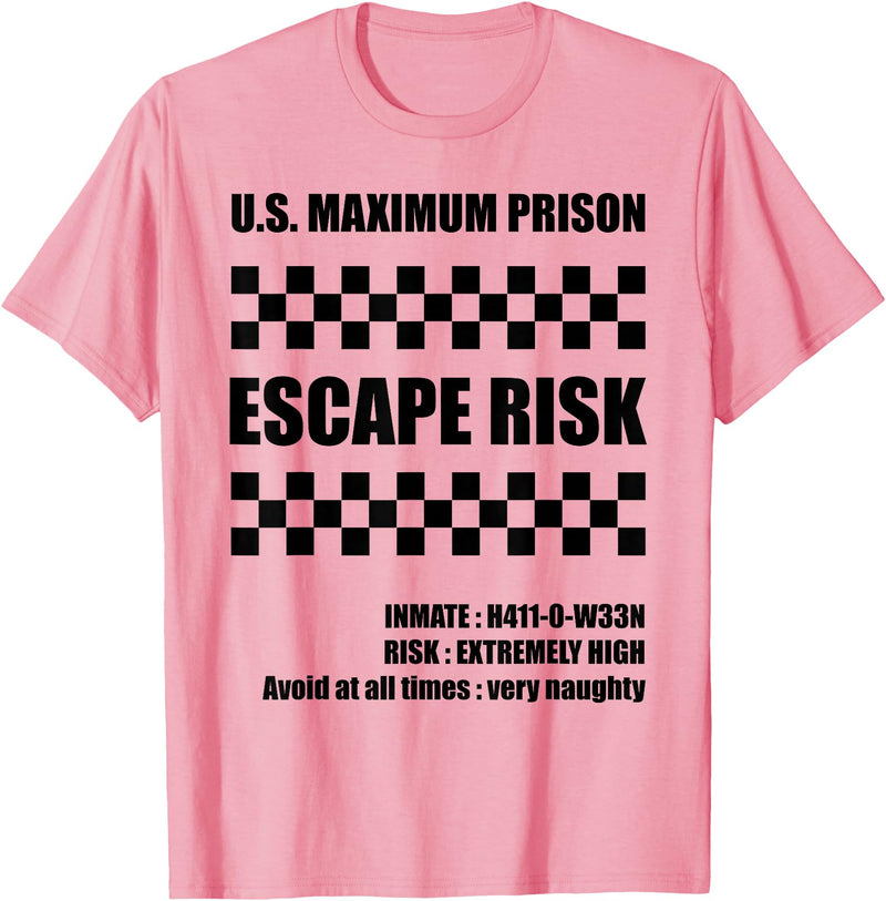 Halloween Scary Fun Tees by Wavespeech Halloween Escape Risk Prison Jail Inmate T-Shirt - Pink