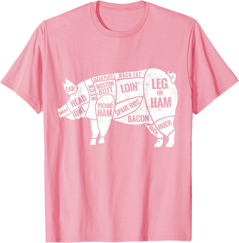 Pig Diagram T-Shirt | Butcher T-Shirts Pig and Pork Diagram Shirt, Butcher Shirt, Bacon Tee T-Shirt - Pink