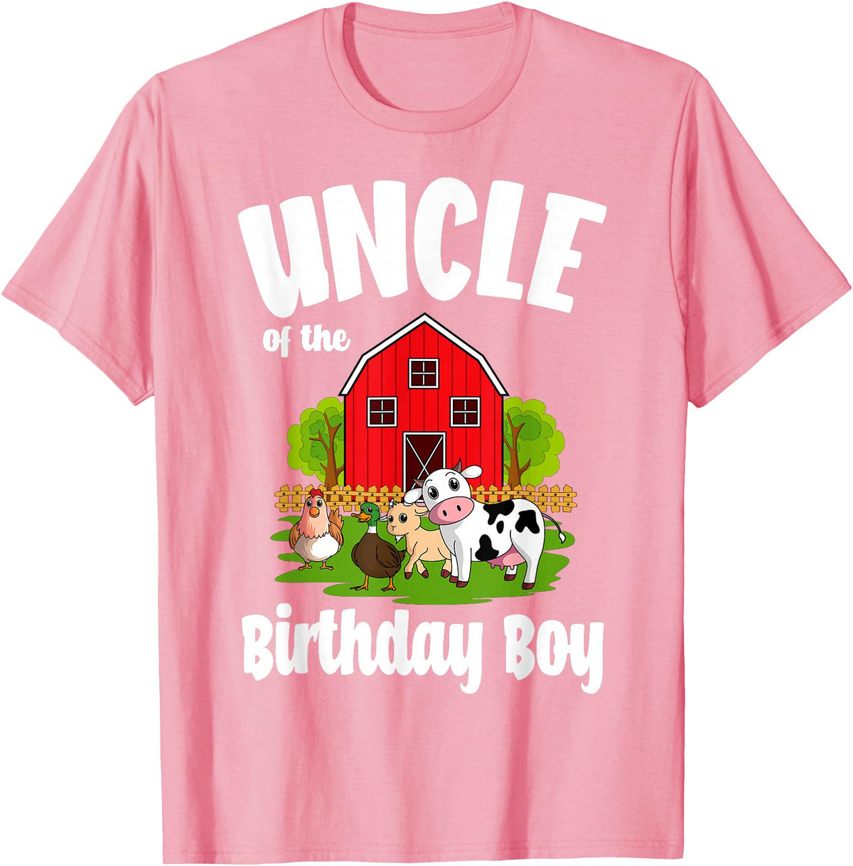 Birthday Boy Farm Animal Theme Uncle Of The Birthday Boy Farm Animal Bday Party Celebration T-Shirt - Pink