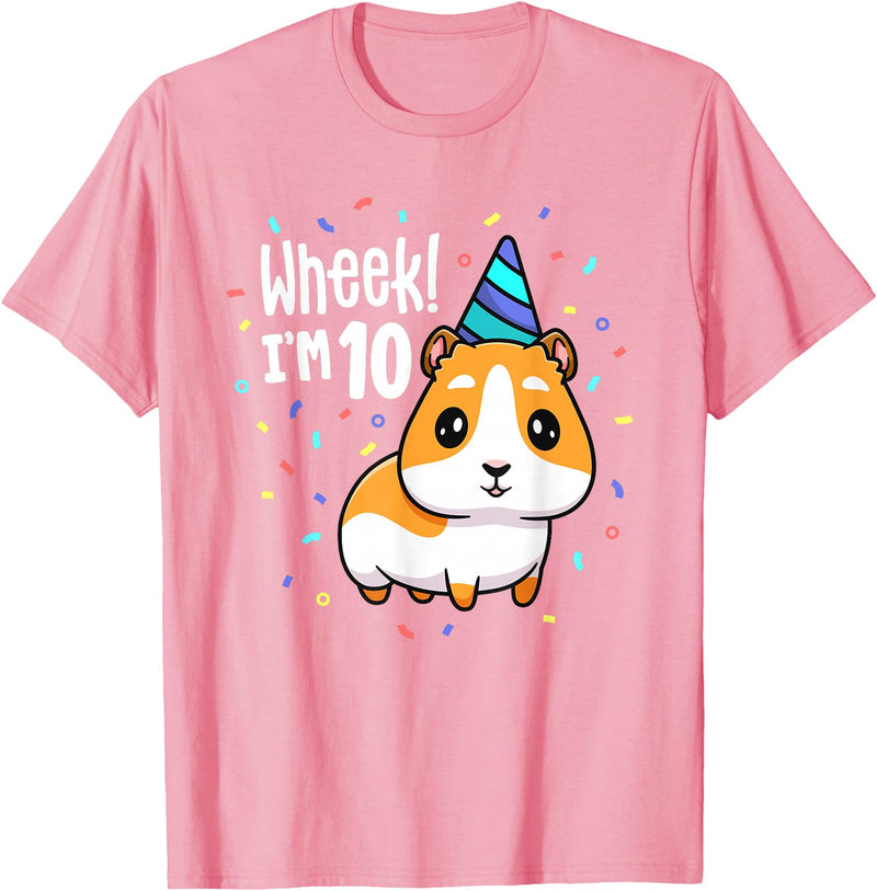 Guinea Pig Birthday by Joy Haus Guinea Pig Birthday Party Wheek Kid 10 Year Old 10th Outfit T-Shirt - Pink