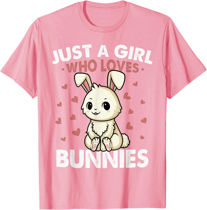 Just a Girl Who Loves Bunnies Kids Girls Rabbit Bunny T-Shirt in Pink