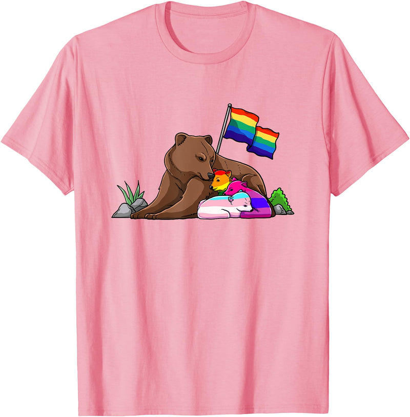 Free Hug LGBT Gay Transgender Pride Support Gift Bear Mom Free Hug LGBT Gay Transgender Pride Accepting Shirt T-Shirt - Pink