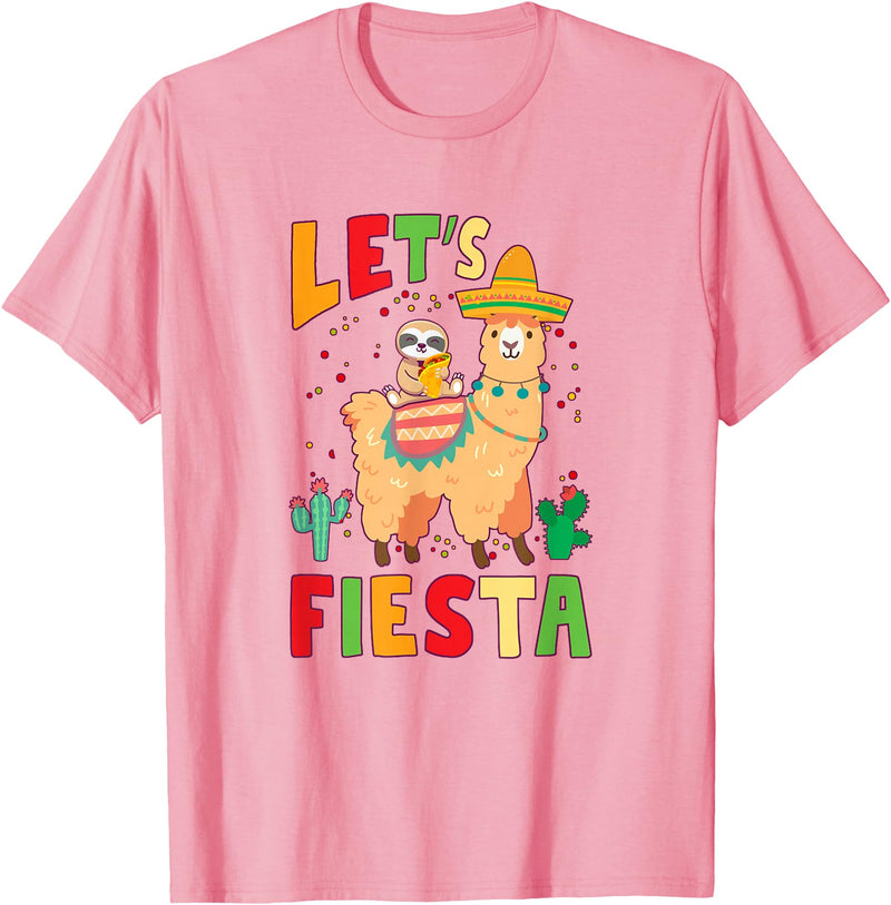 Funny Sloth And Llama Let's Fiesta Cinco De Mayo Sloth And Llama Let's Fiesta Cinco De Mayo Mexican Party T-Shirt - Pink