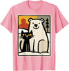 Utschki Bratschki Black Cat and Polar Bear Winter Animal Cute Snow Art T-Shirt - Pink