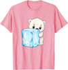 Cute Polar Bear Ice Cube Arctic Kawaii Adorable Baby Polar Bear Hugging Big Ice Cube T-Shirt - Pink