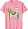 Captivaca Llama Shirts Cute Llama with Flower & Cactus/Llama Lover Gift T-Shirt Small - Pink