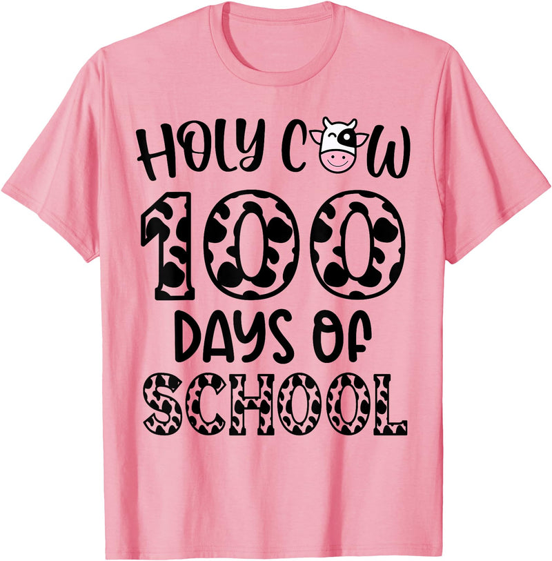 Holy Cow 100 Days Of School teachers Students Kids T-Shirt - Pink