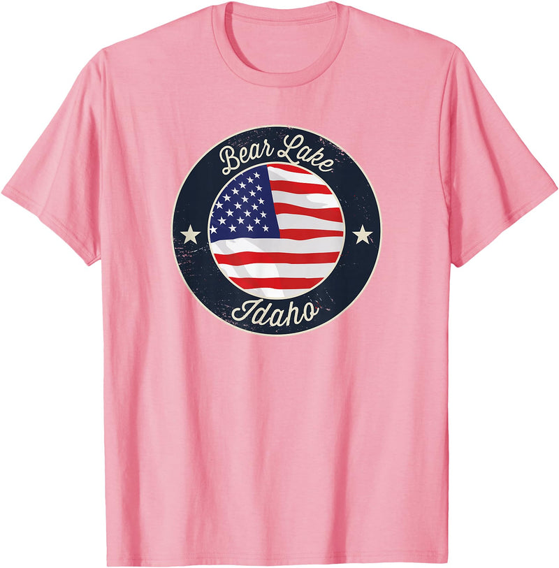 Bear Lake Souvenir Cabin Bear Lake - Patriotic Idaho Souvenir T-Shirt - Pink