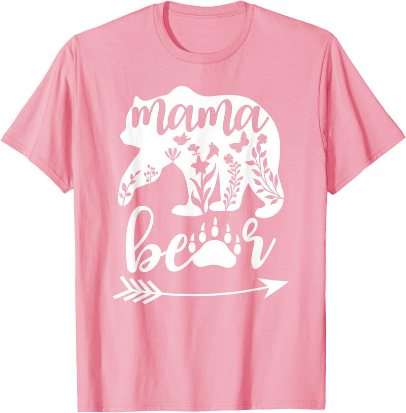 Women Floral Mama Bear TShirt Mama Bear Mom Women Floral Mama Bear Mom Bear Mommy Bear Floral Mama Bear T-Shirt - Pink