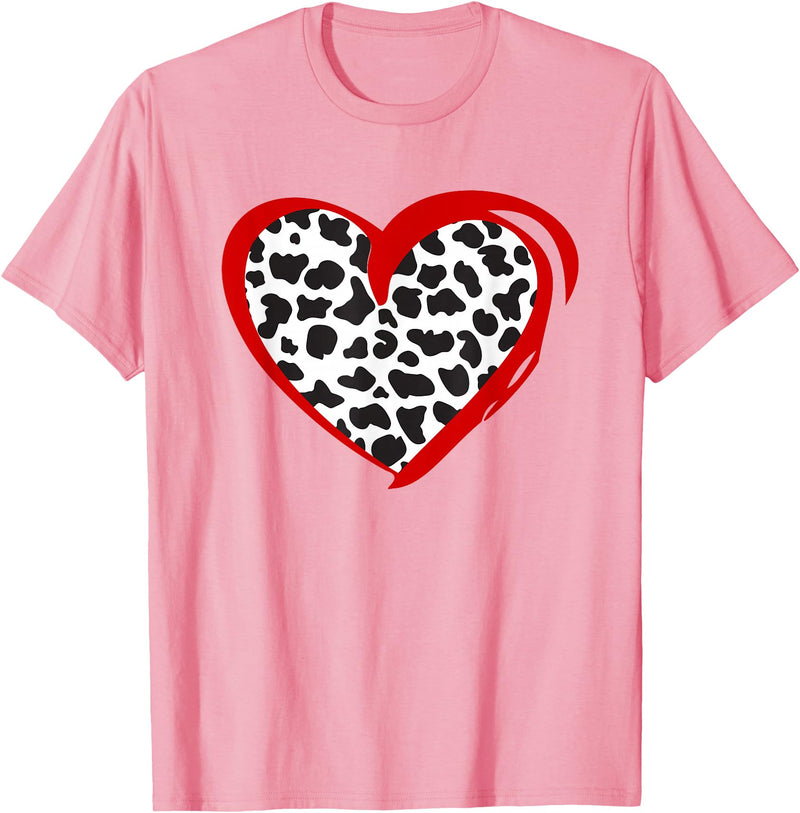 Cow Pattern Clothing for Cow Lover Heart Cow Print T-Shirt - Pink