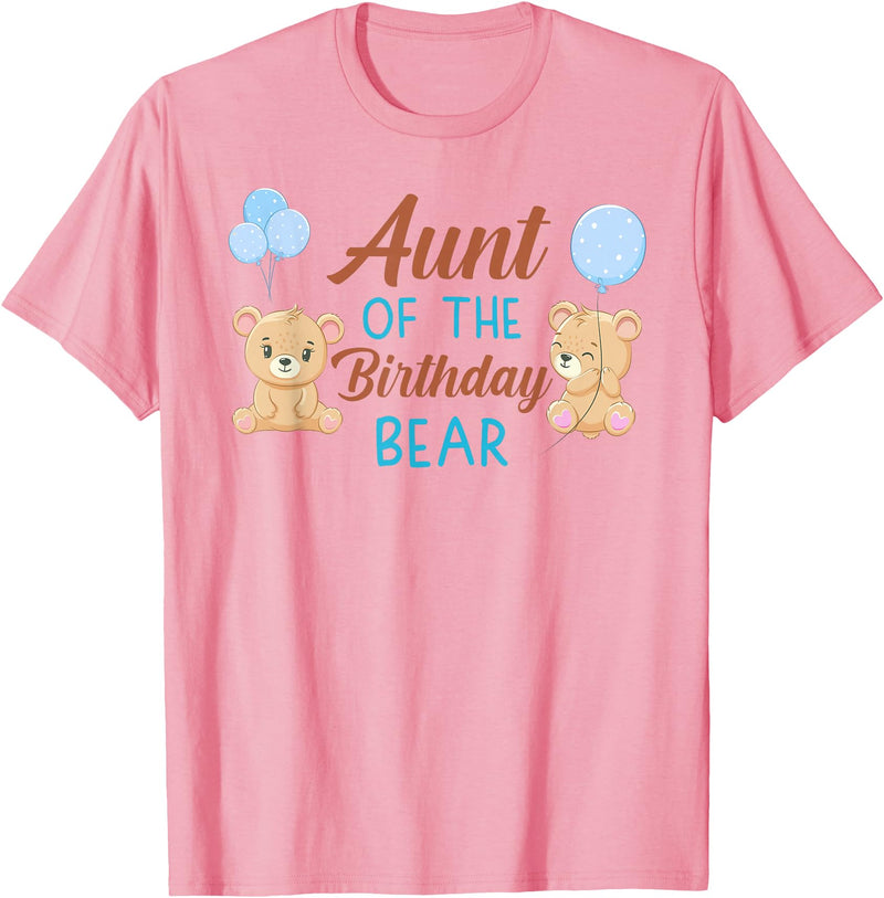 Family Birthday Bear Gifts Aunt of The Birthday Boy Bear 1st Birthday Party Boy T-Shirt - Pink