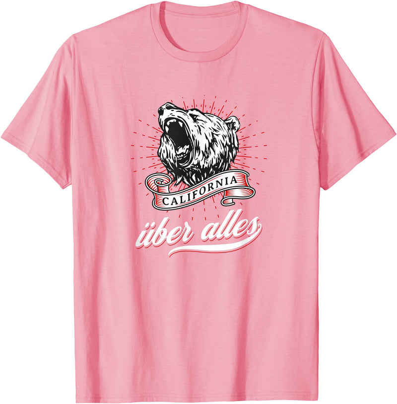 Not Quite Right California Über Alles with Roaring Grizzly Bear T-Shirt - Pink