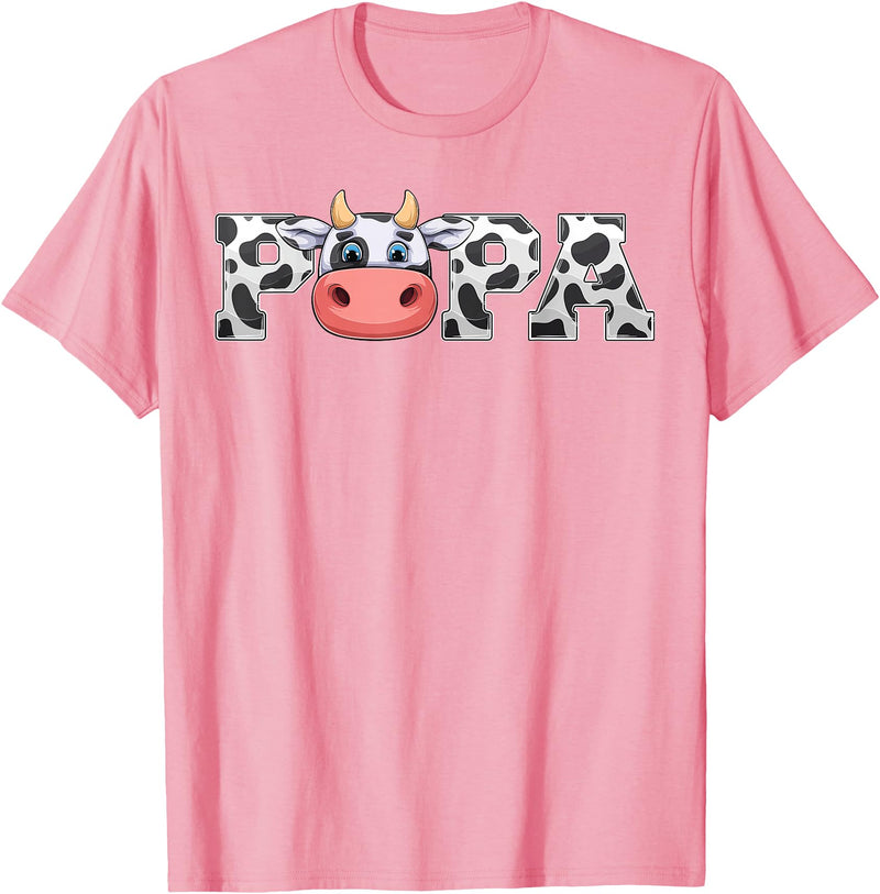 ETHRLO cow im one birthday decorations Shirts Papa Cow Print Cowboy Animal Pattern Farmer Cow Father Papa T-Shirt - Pink