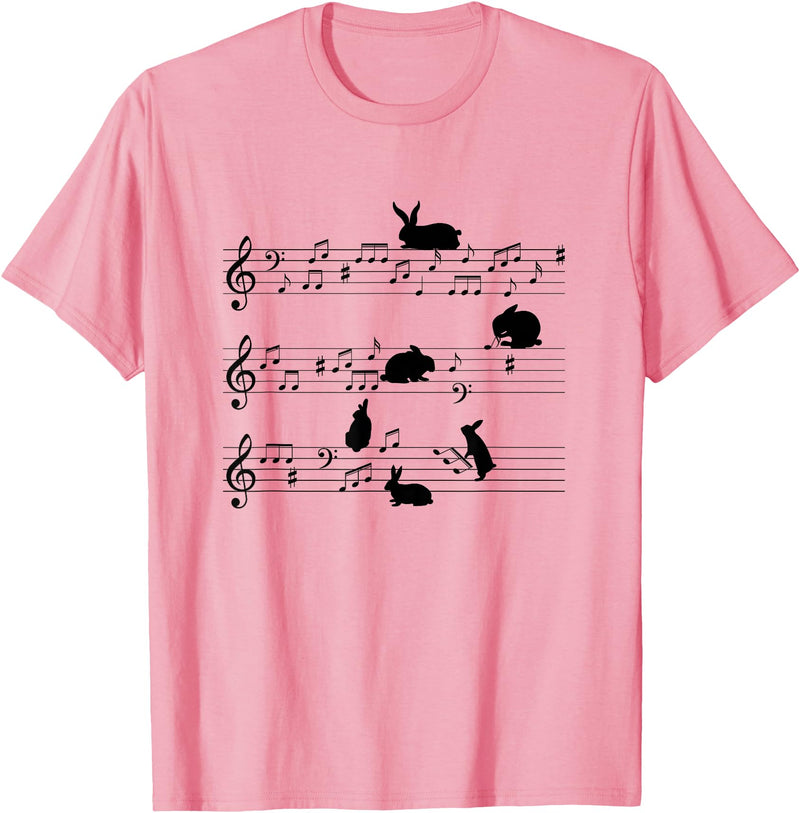 Cute Bunny Rabbit Playing Music Notes Musician T-Shirt in Pink