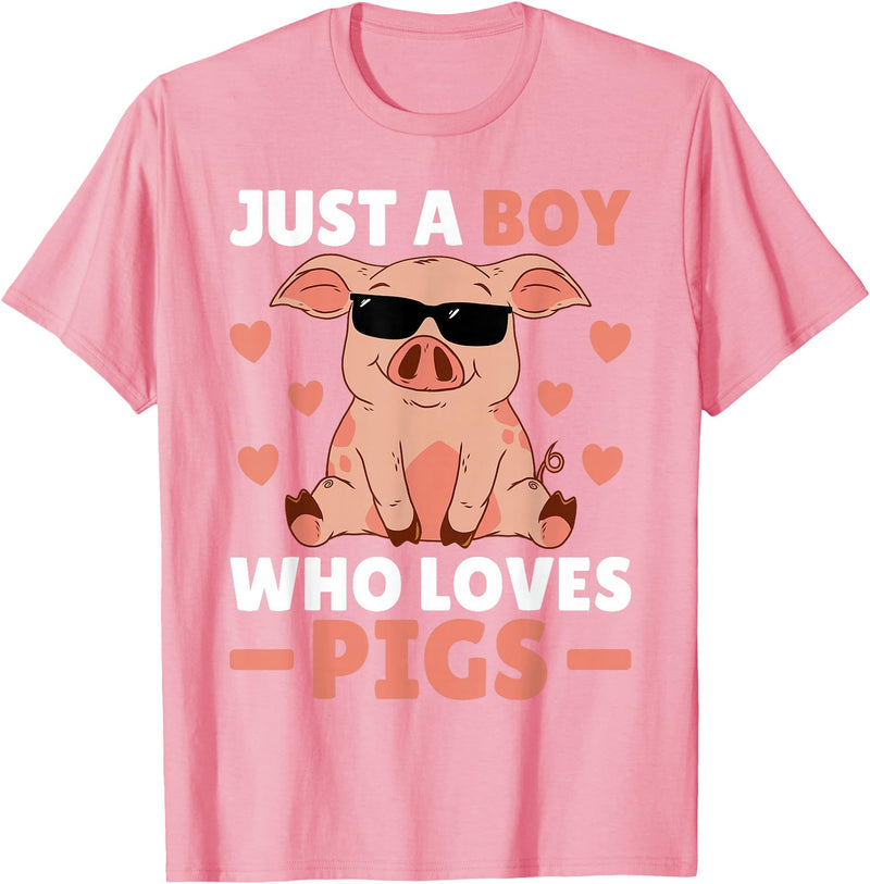 Funny Pig Clothes & Outfits For Men, Boys Or Kids Just A Boy Who Loves Pigs Men Pig Lovers Pig Stuff Farmer T-Shirt - Pink