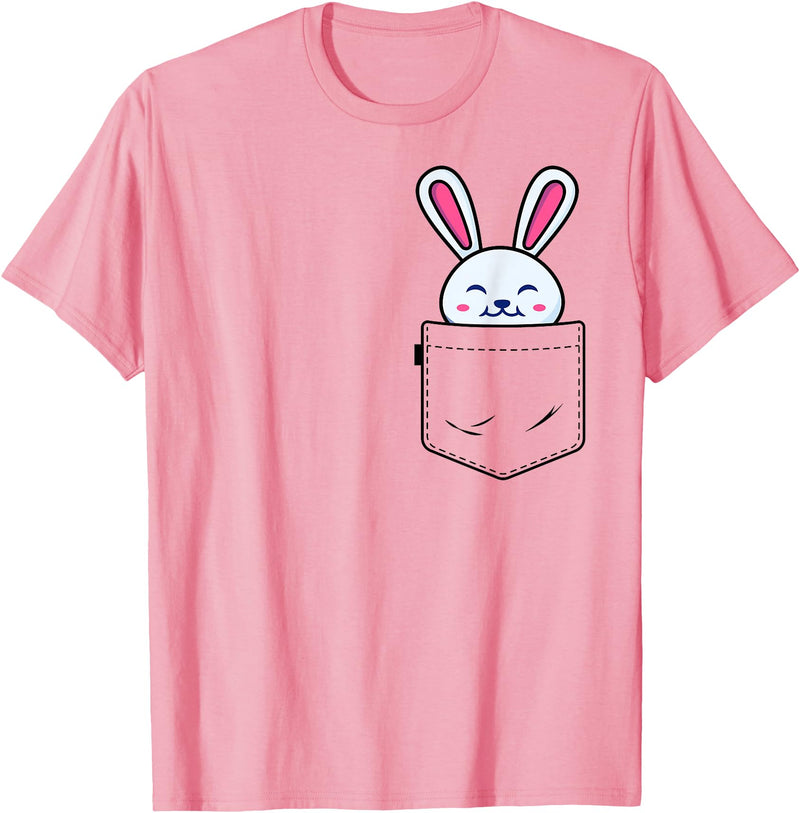 Bunny in Pocket Rabbit Lover Gifts for Women Men Kids T-Shirt (White) in Pink