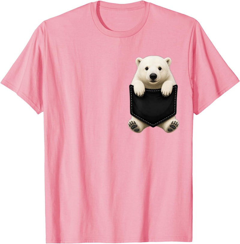 Funny Polar Bear in Pocket Polar Bear Lover Cute Pocket T-Shirt - Pink