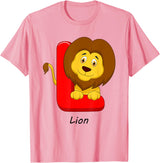 Cute Colorful Zoo Cartoon Animal ABC Children's Letters Motif L Like Lion T-Shirt - Pink