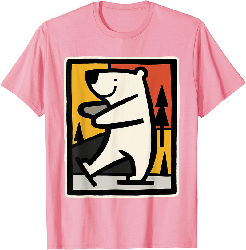 Utschki Bratschki Ice Bear Ice Skating Cartoon Graphic T-Shirt - Pink