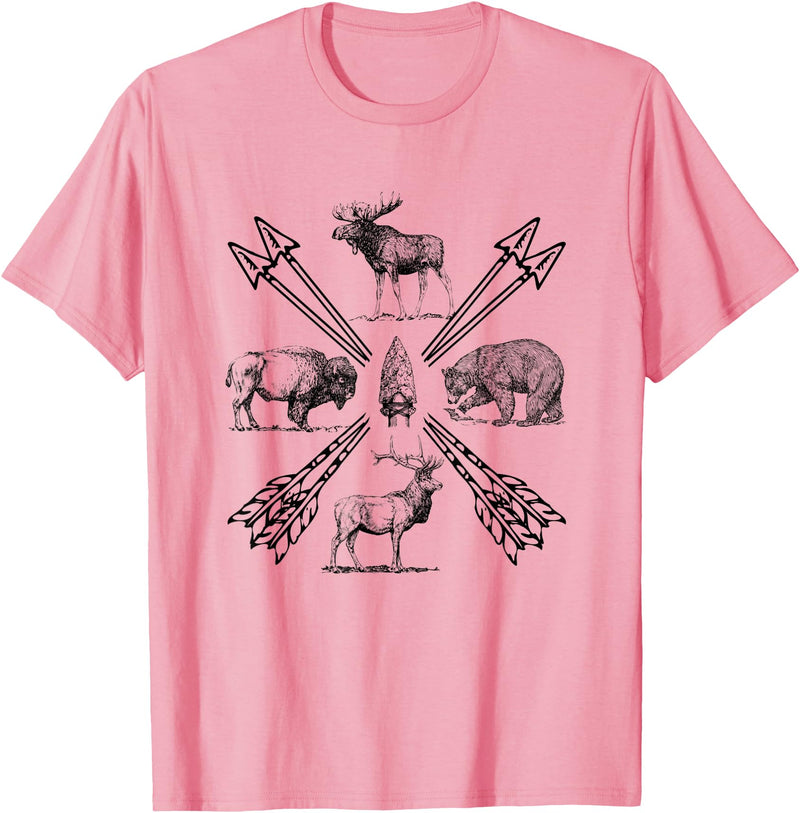 Moose Buffalo Bear Elk Wildlife Animals Moose Buffalo Bear Elk Wildlife Outdoorsman T-Shirt - Pink
