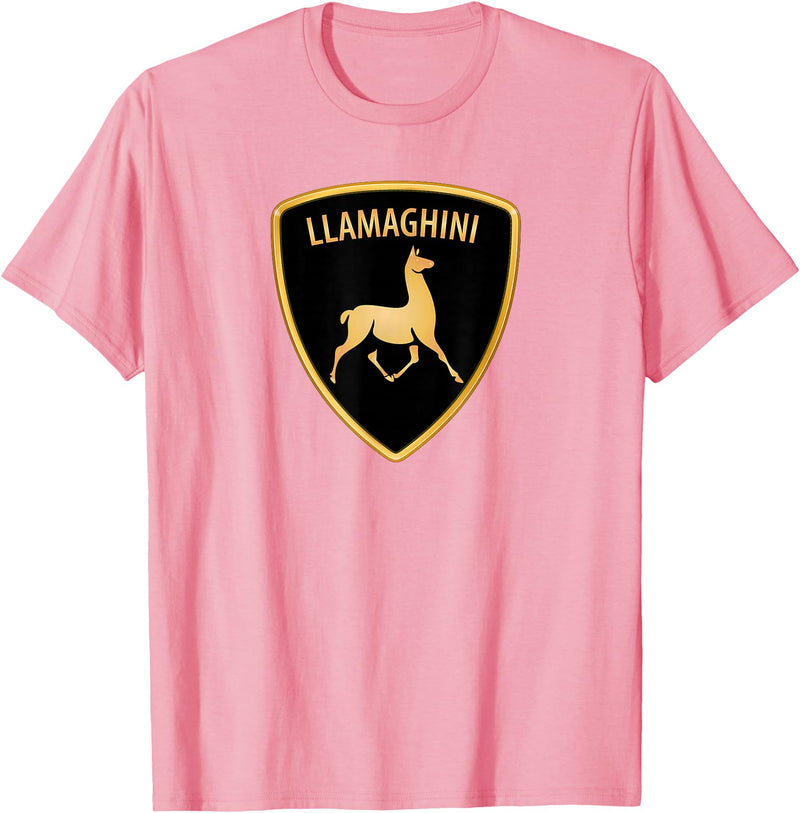 Llamaghini Apparel Co Llamaghini Funny Hillarious Llama Emblem Parody Fun Design T-Shirt - Pink