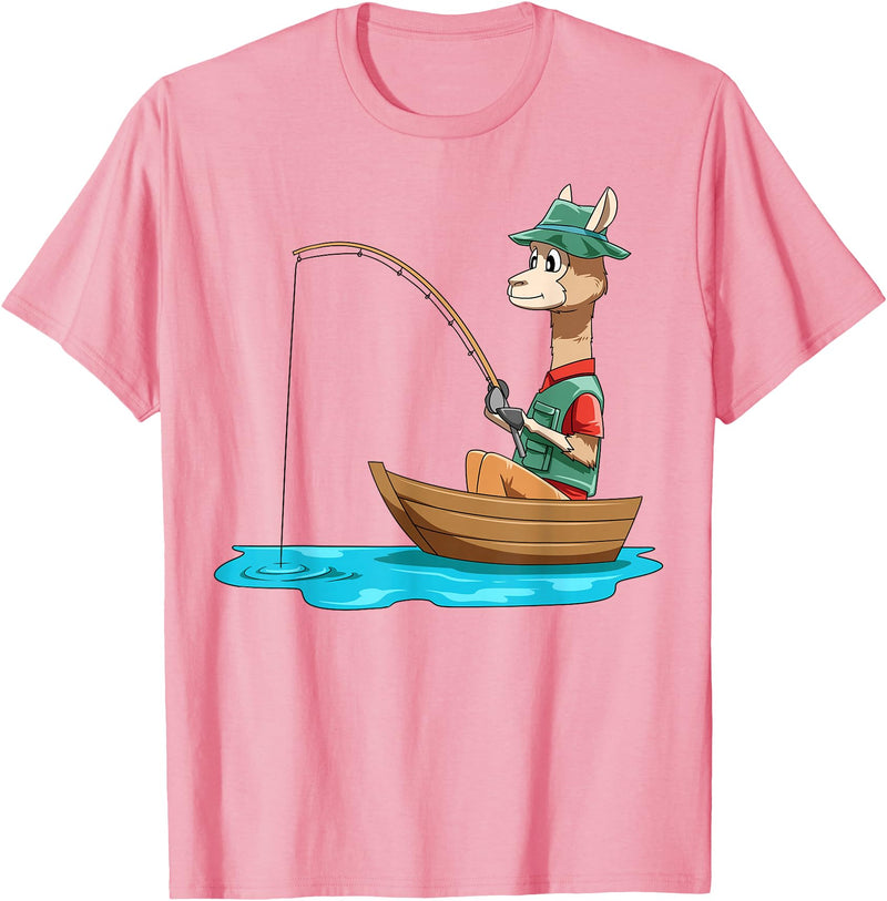 SubliminalFantasy Co. Llama Fishing Llama Fisherman Boat Fishing Lovers T-Shirt - Pink
