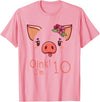 Girls Cute Pig Birthday Designs Co. 10th Birthday Pig Outfit Pig Face Gift 10 year old Girl Boy T-Shirt - Pink
