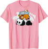 Panda Raccoon Rabbit Hamster Pyramid Cute Sleeping Animals T-Shirt in Pink