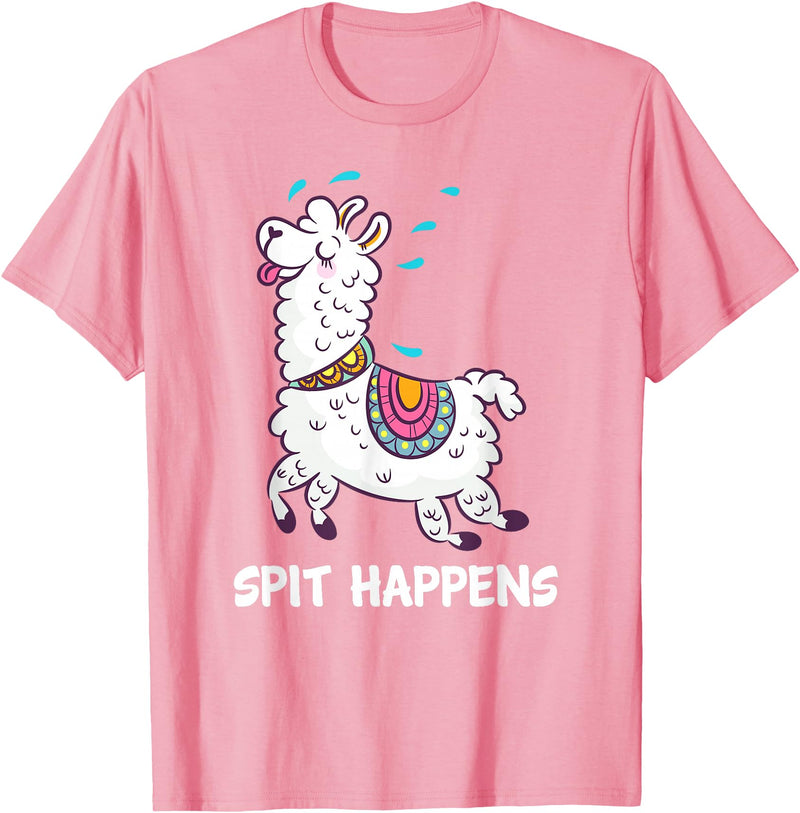 Funny Llama Pun by DSMD Spit Happens Llama Alpaca Lovers Funny Animal Pun T-Shirt - Pink