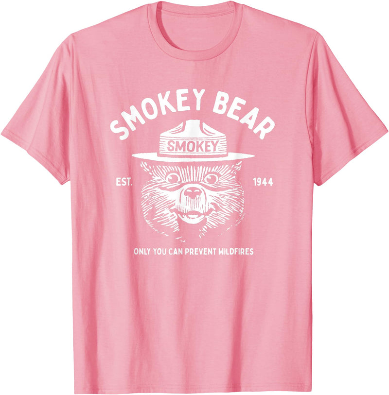 Giant Step Design Co. Vintage Smokey Bear Logo Only You Can Prevent Wildfires T-Shirt - Pink