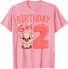 Pig Birthday 2 Cute Girl Farm Party Apparel Pig 2nd Birthday Girl Party Oink Farm Hog Farmyard Piggy T-Shirt - Pink