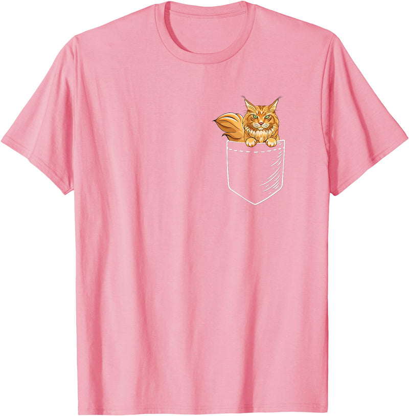 Cute Maine Coon Cat Mom Gifts T Shirts & Hoodies Funny Mens Womens Pocket Orange Maine Coon Cat Lover Owner T-Shirt - Pink