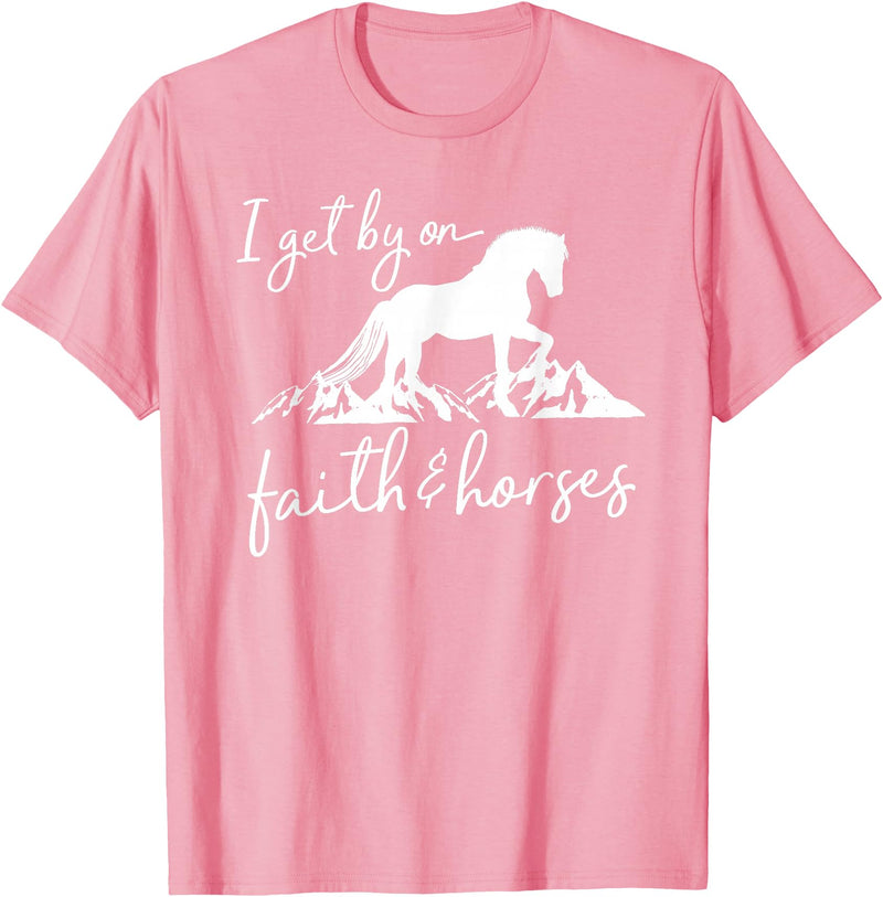 Equestrian Horse Lover Graphic Designs Faith and Horses - Christian Horse Lover T-Shirt - Pink