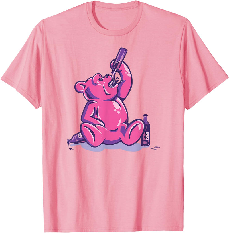 Drunk Gummy Bear - Funny Drinking Illustration Humor Alcohol T-Shirt - Pink