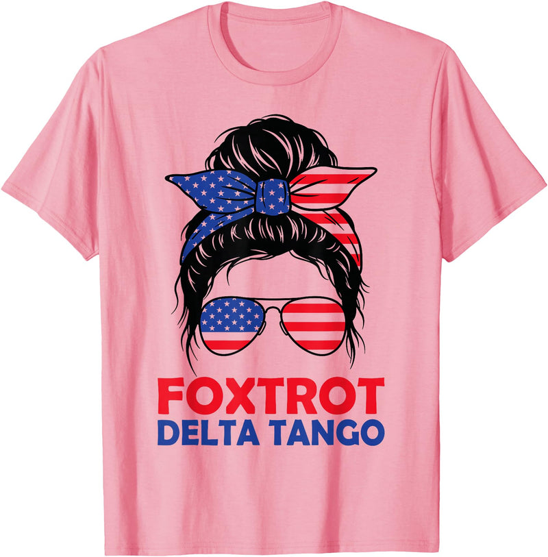 Messy Bun Bear Foxtrots Deltas Tangos Funny Tees Messy Bun Foxtrots Deltas Tangos Bear Foxtrots Deltas Tango T-Shirt - Pink