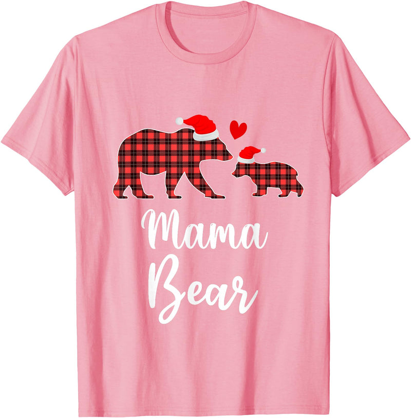 Cute Xmas Gifts Tartan Bear Cub Matching Costumes Mama Bear Buffalo Red Plaid Christmas Pajama Family Outfits T-Shirt - Pink
