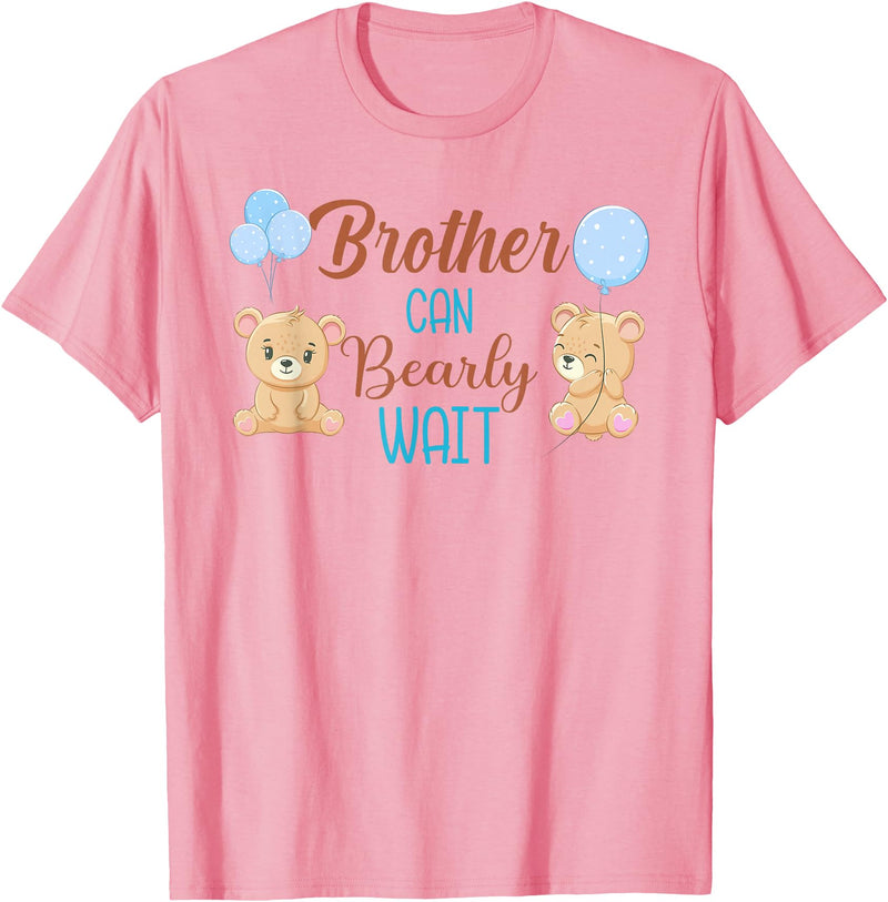 Family Baby Shower Gifts Brother Can Bearly Wait Bear Gender Neutral Boy Baby Shower T-Shirt - Pink