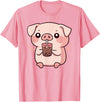 Bubbly Piglets Collection Cute kawaii cartoon pig drinking bubble tea T-Shirt - Pink