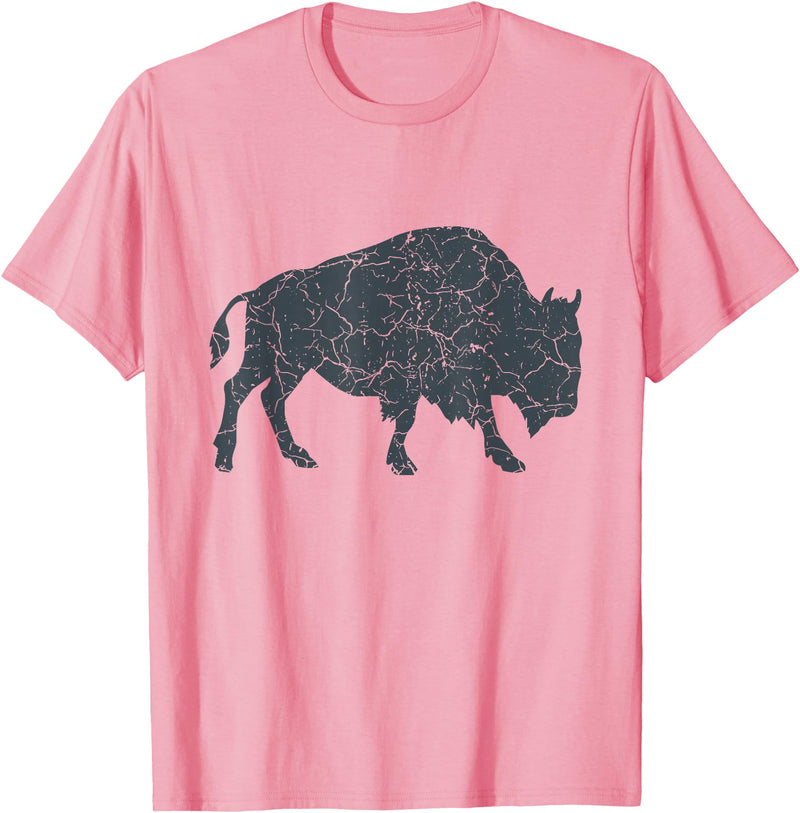Bison Lover Gifts Wildlife I Bison Natural Reserve Vintage Buffalo I Distressed Bison T-Shirt - Pink
