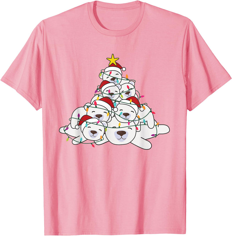 Funny Animals For The Holidays Polar Bear Christmas Tree Funny Animal Christmas Polar Bears T-Shirt - Pink