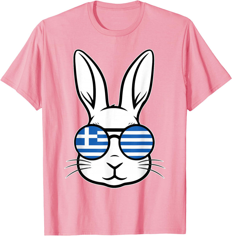 Greek Flag of Greece Happy Easter Rabbit Greek Easter T-Shirt in Pink