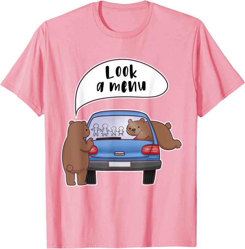 Forest Grizzly Bear Gift Tees Look A Menu Grizzly Bear Camping Family Humor Cute T Shirt - Pink