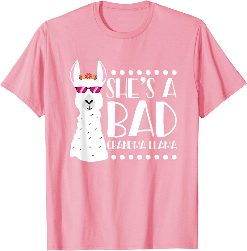 Llama - Alpaca Funny Designs Alpaca Fan Design Funny She's A Bad Grandma Llama For Women T-Shirt - Pink