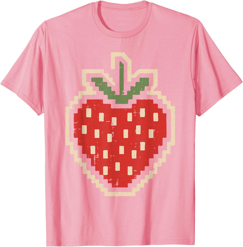 Halloween Shirts For Women Men Kids Boys Girls Halloween Pixel Strawberry 80s Video Game Costume Men Women T-Shirt - Pink