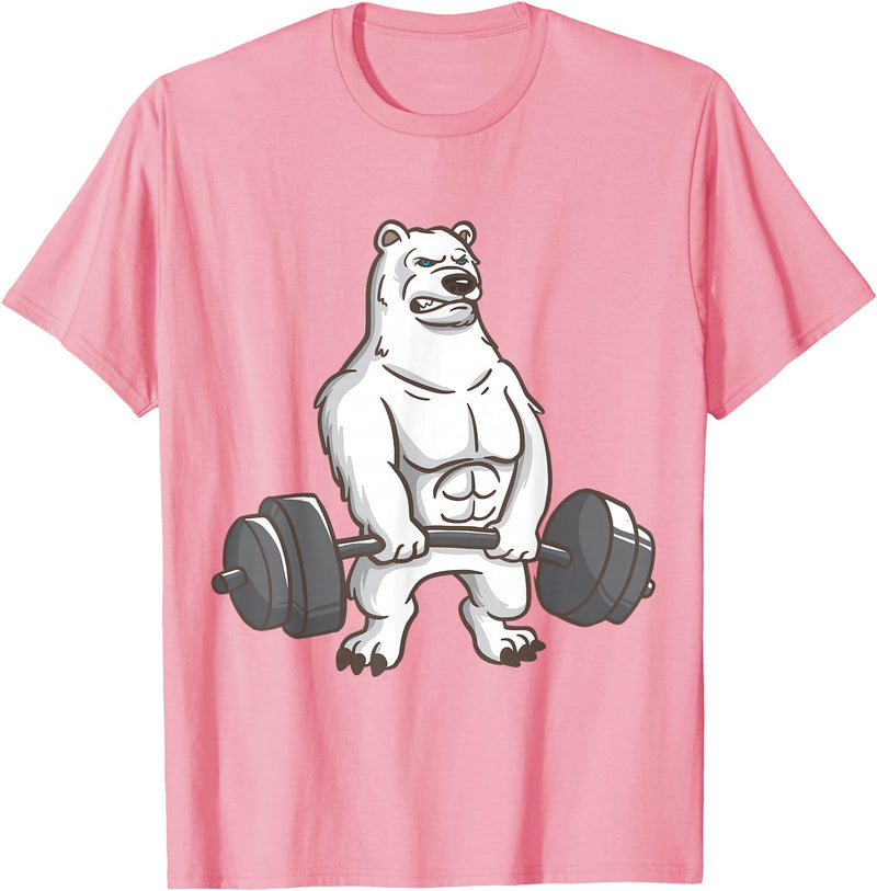 I Love Polar Bears And Fitness Polar Bear Powerlifting Weightlifting Gym And Animal Lovers T-Shirt - Pink