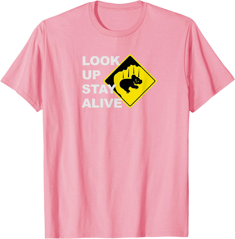 Drop Bear Meme Beware Drop Bears Look Up Stay Alive Funny Aussie TShirt T-Shirt - Pink
